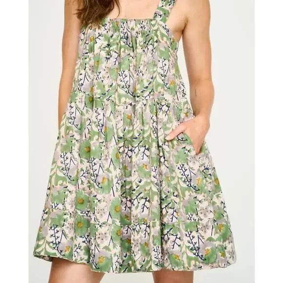 Tiered Floral Mini Dress in Light Green - Picture 2 of 6
